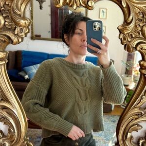 J. Crew Sage Green Wool Cable Knit Sweater